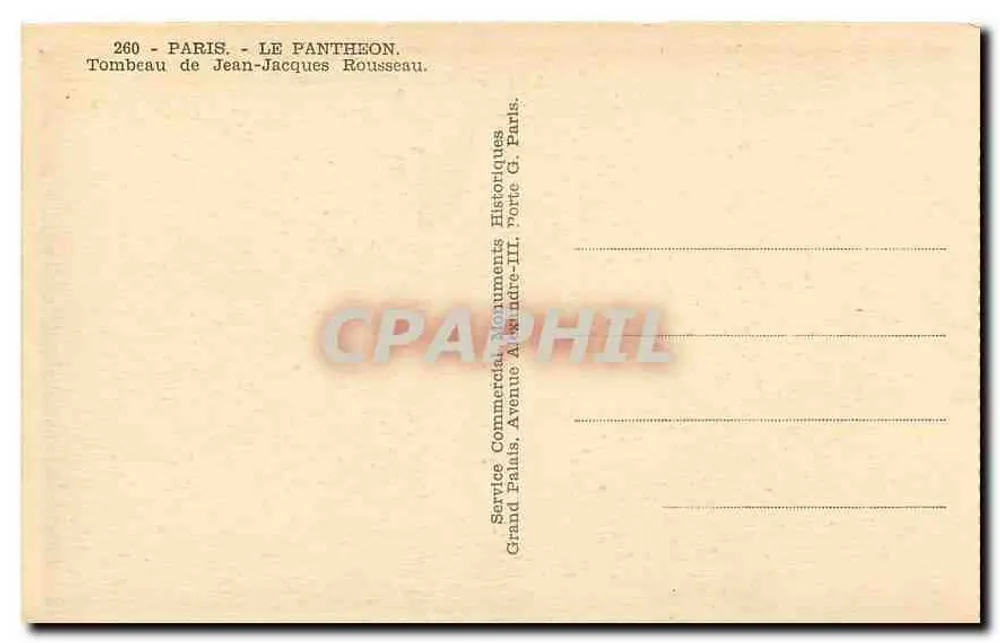Tombeau de Jean-Jacques Rousseau — Panthéon, Paris — éditeur Service Commercial Monuments Historiques - Verso
