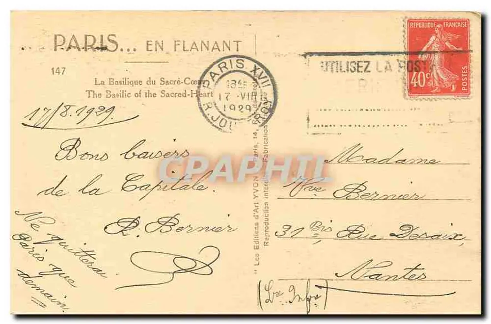 Basilique du Sacré-Cœur — Paris — Éditions d'Art Yvon, n°147 - Verso