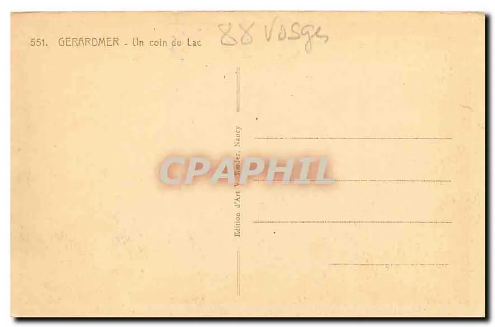 Gérardmer - A Corner of the Lake — Art Edition Vosges, Nancy, n°551 - Back