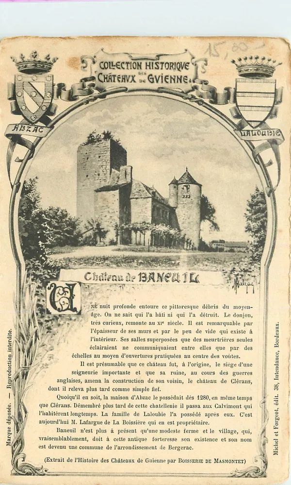 Schloss Baneuil — Historische Sammlung der Schlösser von Gviennne — Verleger Michel et Forgot, Bordeaux - Vorderseite