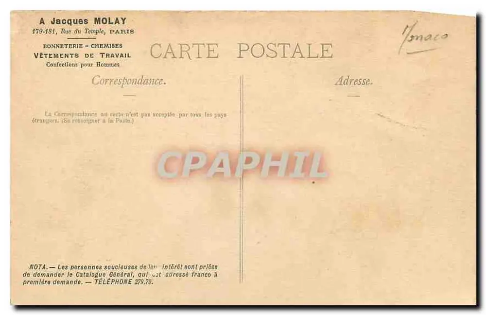 Monte-Carlo — Das Casino und die Terrassen — Die Côte d'Azur. — Verlag: Nr. 251. - Rückseite
