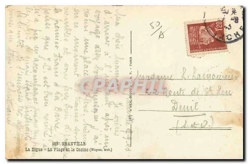 Granville — Die Digue, die Strandpromenade und das Casino — Verlag C.A.P. (Blouysan, wrech.) - Rückseite