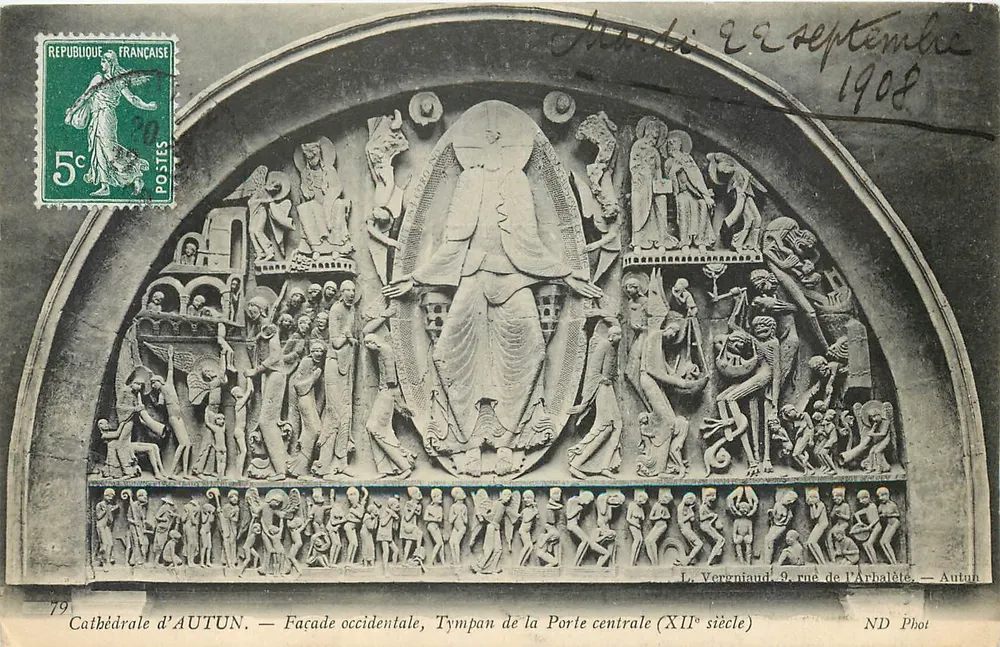 Kathedrale von AUTUN — Westfassade, Tympan der Mitteltür (12. Jahrhundert) — ND Fotografie - Vorderseite