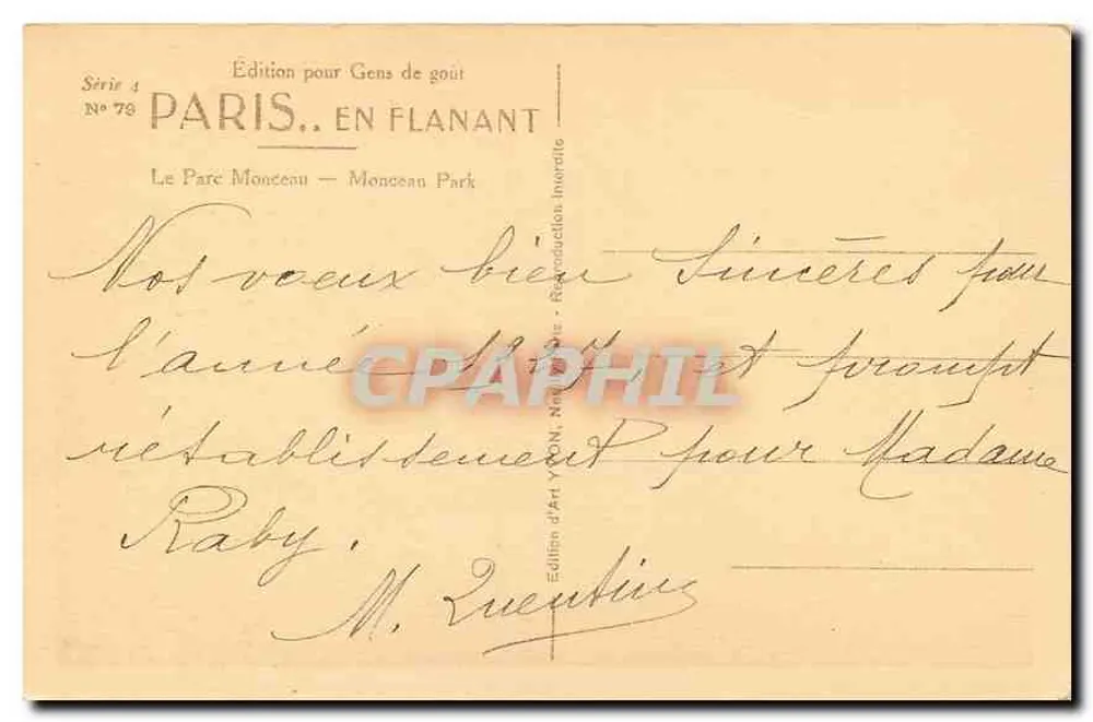 O Parc Monceau — Parque Monceau — Edição para Gente de Bom Gosto, Série 4, N° 78 - Verso