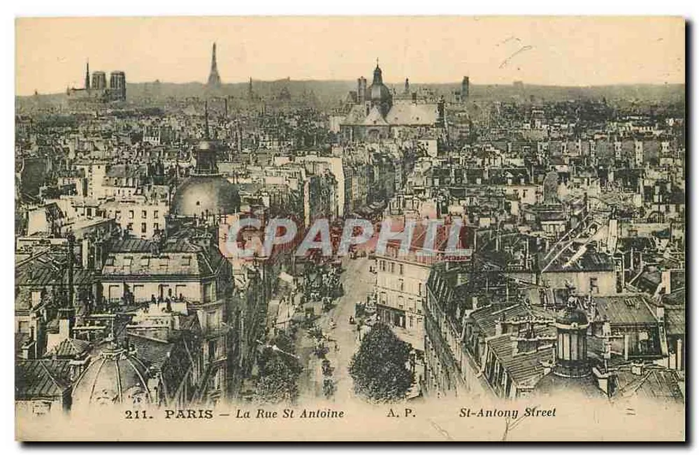 Paris — A Vista da Rue St Antoine — A.P. St-Antony Street - Frente