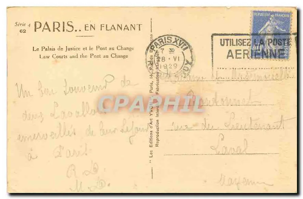 Paris — Das Palast der Gerechtigkeit und der Pont au Change — Les Éditions d'Art Yvon, Serie 4 n°62 - Rückseite