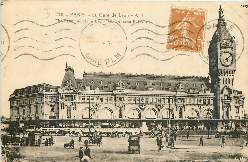 Paris - A Gare de Lyon - A.P. — O Término da Linha Lyon-Mediterrânea — editor A.P. n°208 - Frente