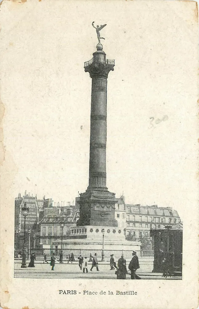 PARIS - Praça da Bastilha — coluna da Bastilha com estátua no topo — editor não identificado, n° de série 300 - Frente