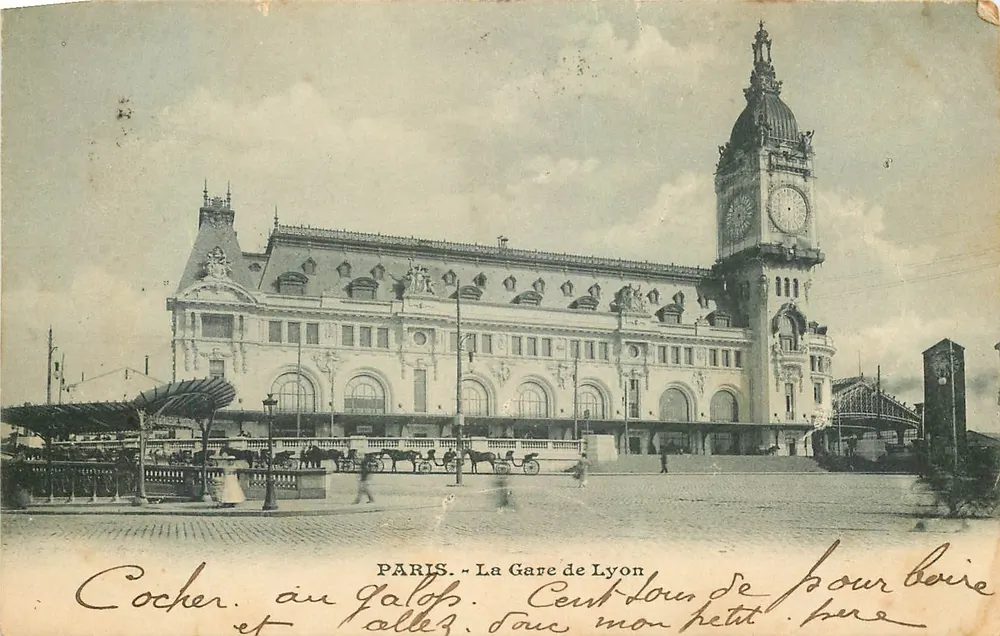 Paris - A Estação de Lyon — visão do edifício com seu relógio, editor desconhecido - Frente