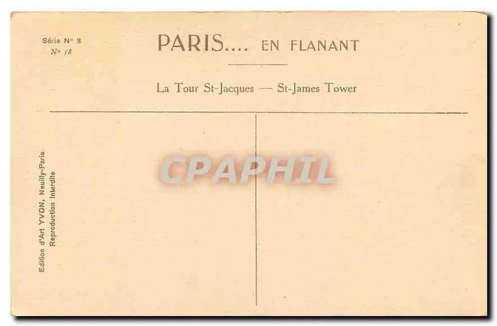 La Tour St-Jacques — St-James Tower — Édition d'Art YVON, Neully-Paris - Verso
