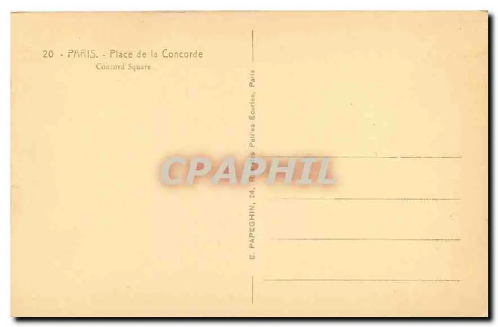 Place de la Concorde — Paris — Editor E. Papeghin, n°20 - Verso