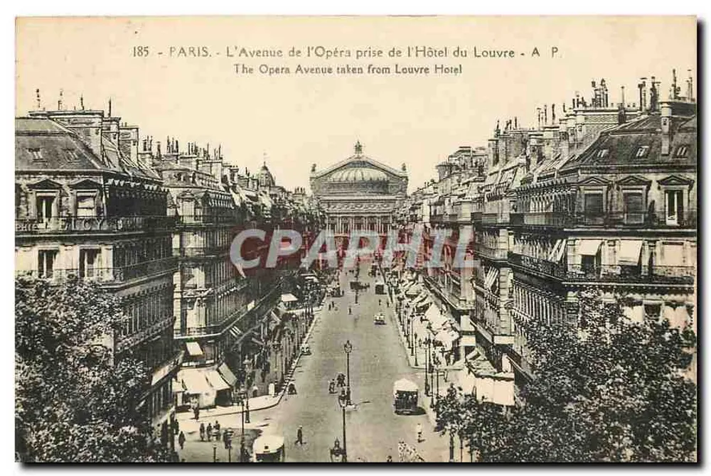 Paris - Ansicht der Avenue de l'Opéra vom Hôtel du Louvre - A. P. - Vorderseite