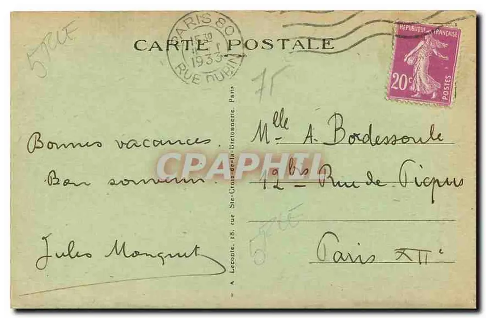 Paris — L'Arc de Triomphe et Tombeau du Soldat Inconnu — éditeur non identifié, n° de série 2 - Verso
