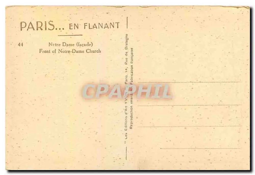 Notre-Dame de Paris — fachada — Les Éditions d'Art Yvon, n°44 - Verso