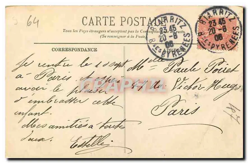 Biarritz — Le Rocher de la Vierge et le Rocher percé — LL. n° 211 - Verso