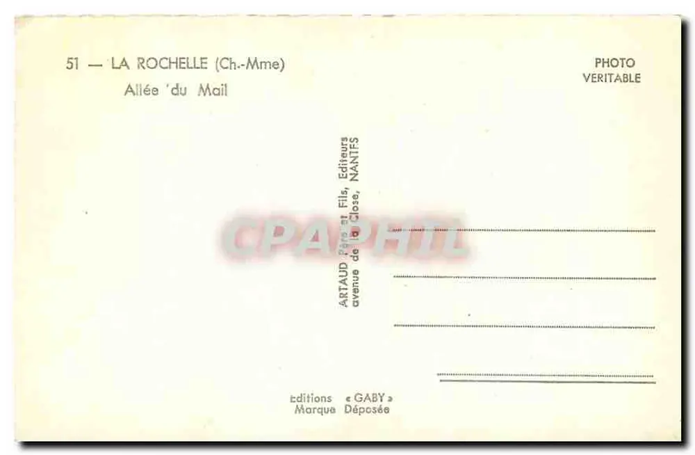 Allée du Mail — La Rochelle — Editores ArtAUD Fils & GABY - Verso