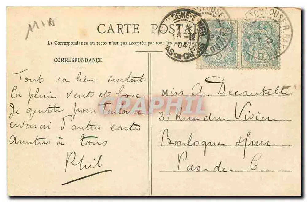 Cité de Carcassonne — Vista geral sul — Libr. Abadie, 36, Rue de la Gare, Carcassonne - Verso