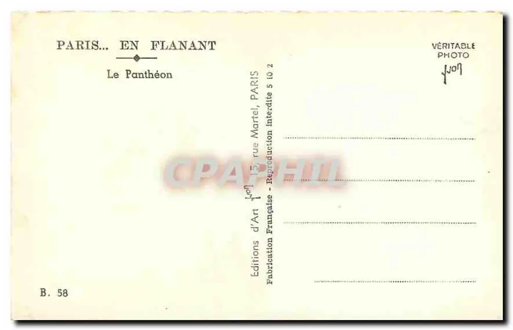 O Panteão — Paris — Edições Martel, Paris - Verso