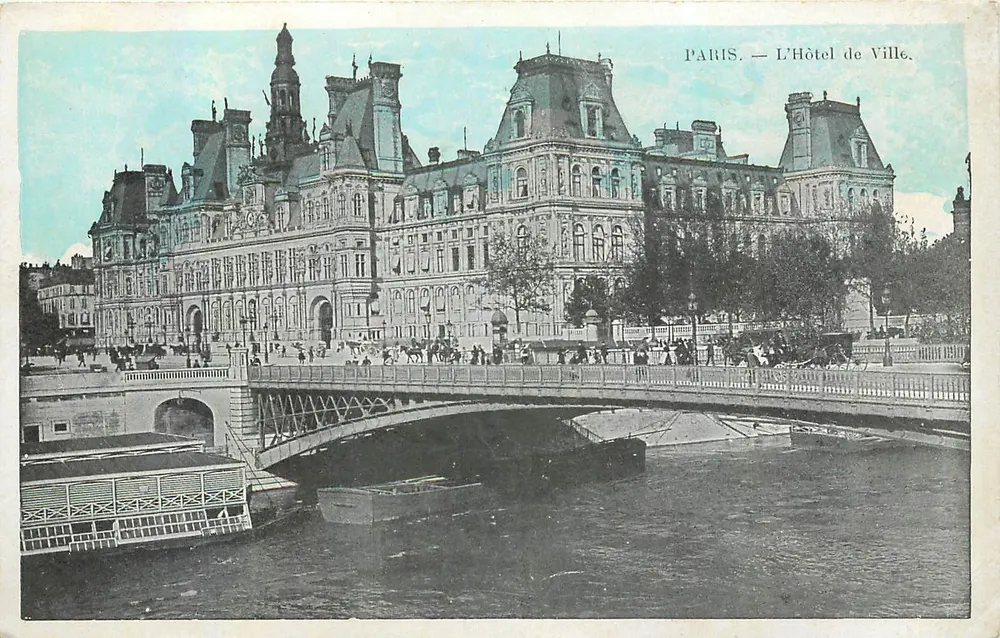 Paris — O Hotel de Ville — vista com ponte e Sena - Frente