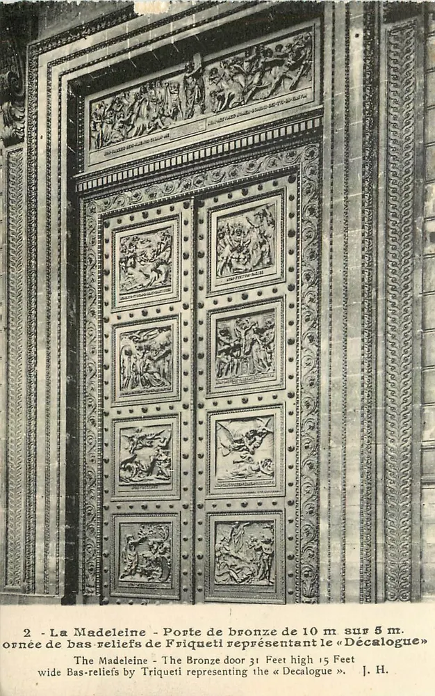 A Madeleine - Porta de bronze de Friqueti representando o « Décalogue » — J. H. - Frente
