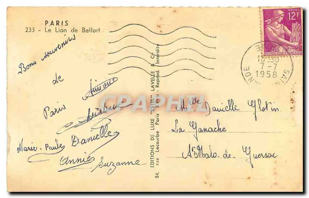 O Leão de Belfort — Monumento à Defesa Nacional — Editor Estel - Verso