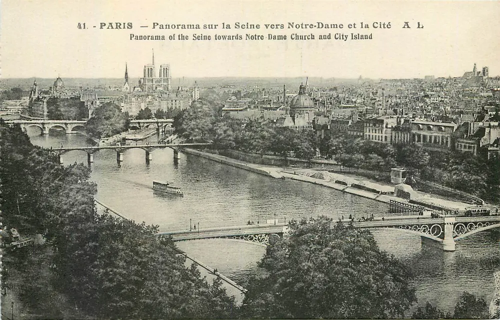 Paris — Panorama über die Seine in Richtung Notre-Dame und die Cité — A. Lecomte, rue Ste-Croix-de-la-Bretonnerie, Paris - Vorderseite