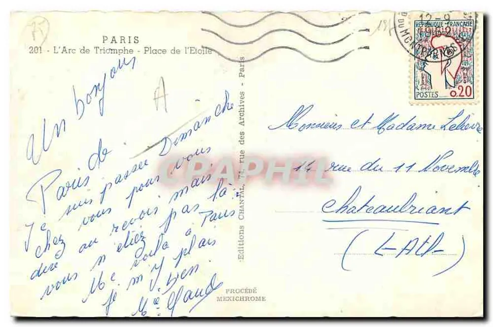 Boog van Triomf — Place de l’Étoile — Uitgave Chantal - Achterkant