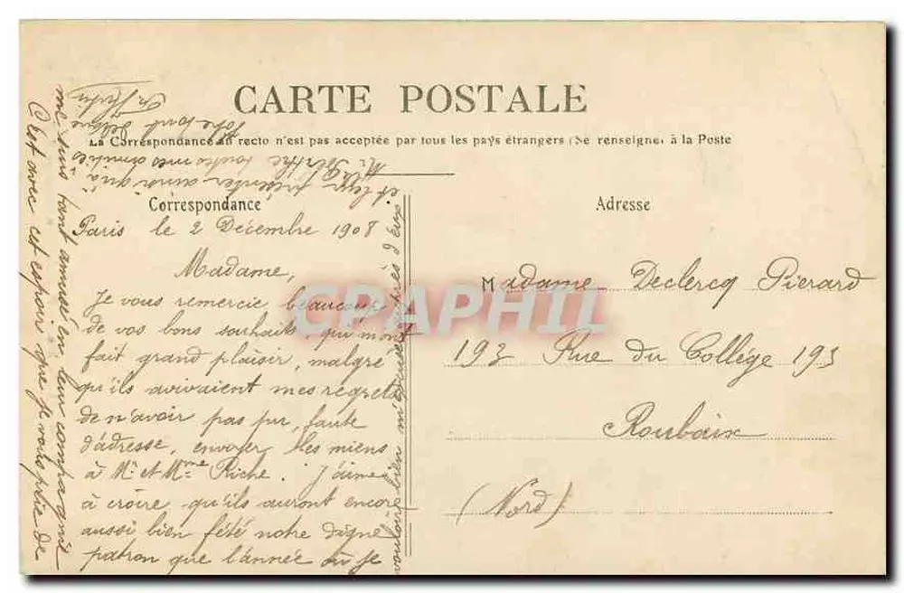 PARIS — La Sorbonne — Place de la Sorbonne — A. R. — n° 170 - Verso