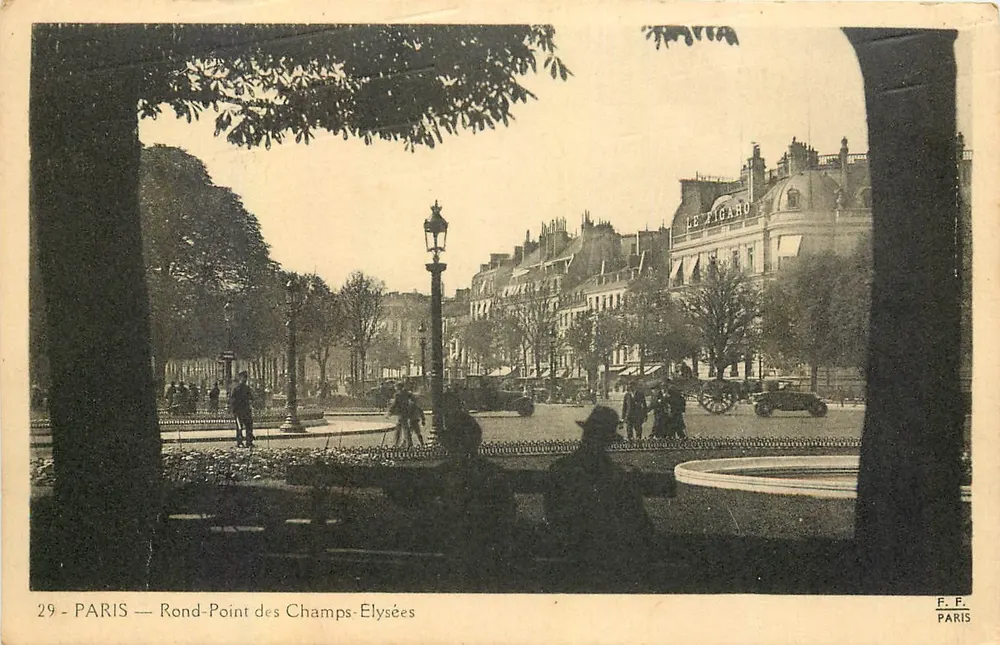 Rond-Point dos Campos-Élisée — vista com o café Le Figaro — F.F. Paris n°29 - Frente
