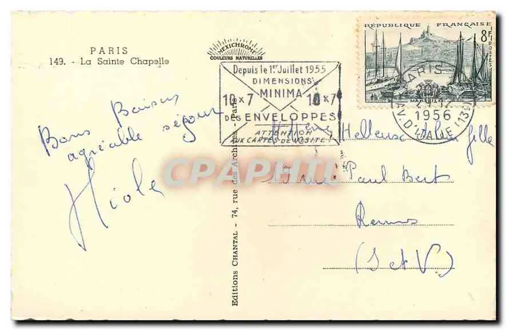 A Santa Capela — vista da fachada gótica — Edições Chantal, n°149 - Verso
