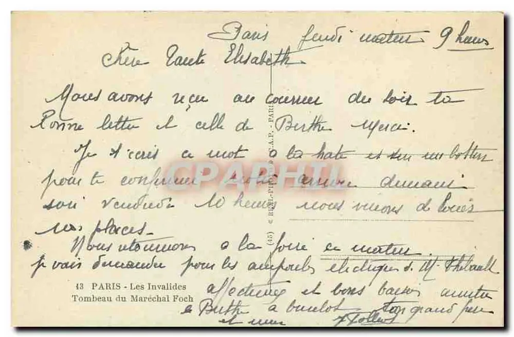 Túmulo do Mariscal Foch — Paris — editor Cap - Verso
