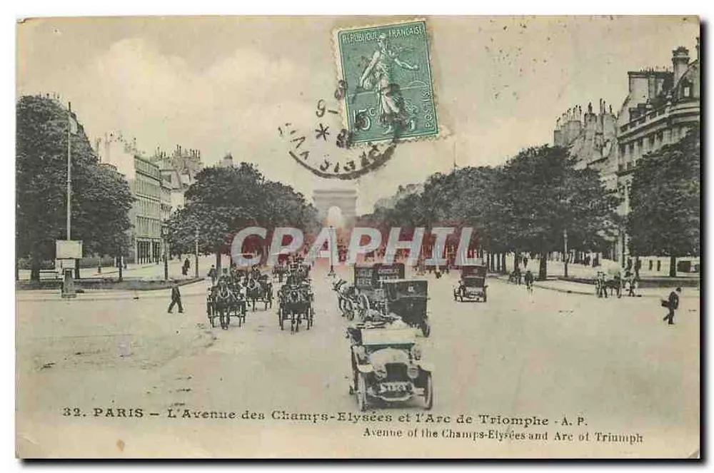 Paris — Die Avenue des Champs-Élysées und der Arc de Triomphe — A.P. - Vorderseite
