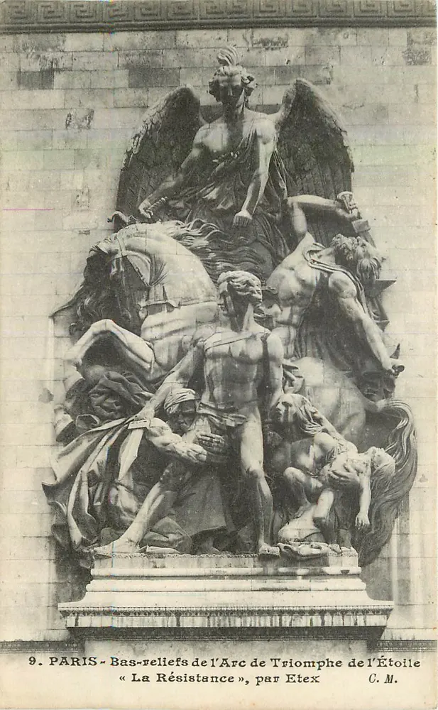 Paris - Reliefdarstellungen am Triumphbogen der Étoile « La Résistance », von Etex - C.M. - Vorderseite