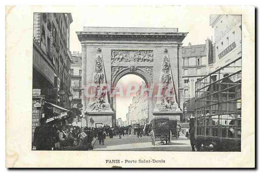 PARIS - Porta Saint-Denis — vista da arco com detalhes escultóricos e tráfego — editor anônimo - Frente