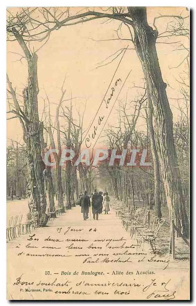 Bois de Boulogne — Allée des Acacias — éditeur P. Marmouse, Paris, n° 57 - Recto