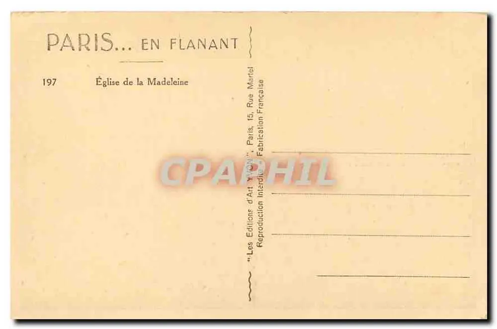 Église de la Madeleine — Paris — Éditions d'Art Yvow - Verso