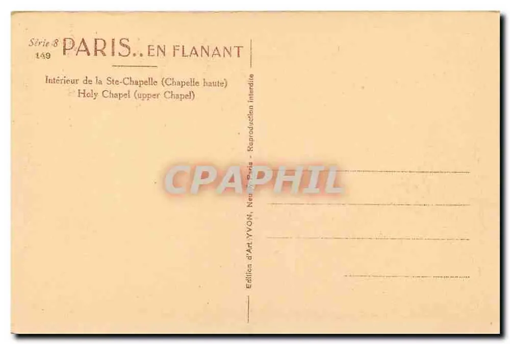Innenansicht der Ste-Chapelle — Hohe Kapelle — Art Edition YVON, Neuilly-sur-Seine - Rückseite