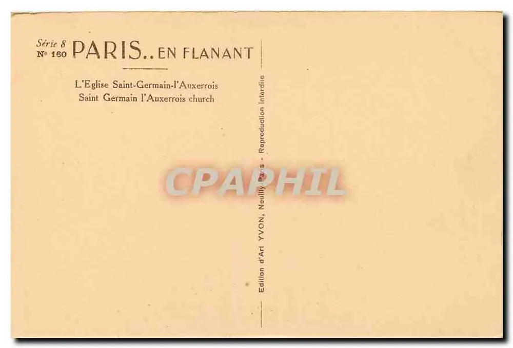 Paris. Saint-Germain-l'Auxerrois — Kirche Saint-Germain-l'Auxerrois — Kunstausgabe YVON, Nr. 160 - Rückseite