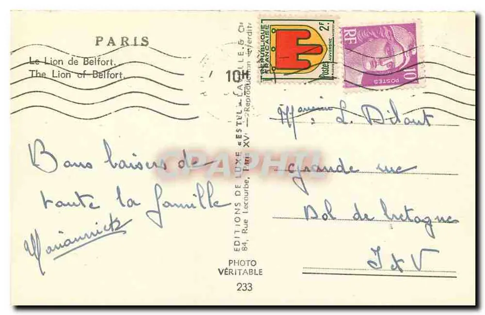 O Leão de Belfort — Monumento da Defesa Nacional — Editor Estel, n°233 - Verso