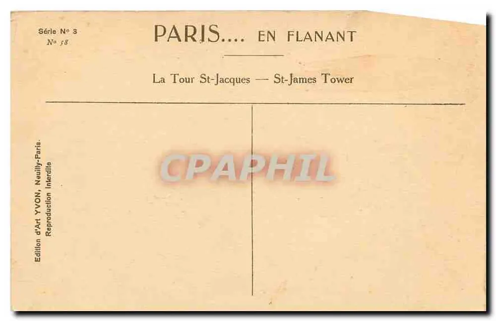 Torre St-James — Torre St-Jacques — Editor YVON, Paris, Série N°3, No 18 - Verso