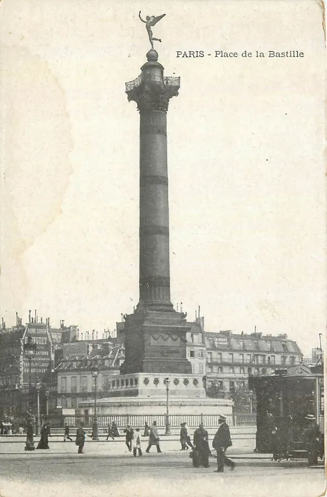 Paris - Praça da Bastilha — coluna da Bastilha com estátua alada — editor desconhecido - Frente
