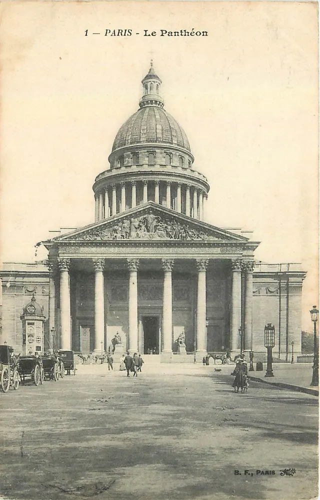 Paris - O Panteão — vista frontal com colunatas e dômes — B.F., Paris, n°1 - Frente