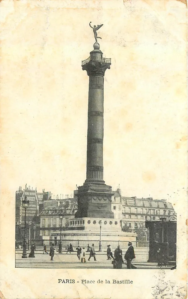Paris - Place de la Bastille — coluna da Bastilha com estátua da Liberdade — editor Cavillart - Frente
