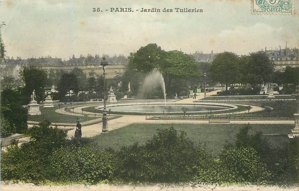Parigi - Giardino delle Tuileries — vista della fontana centrale — editore non identificato, n° 35 - Recto
