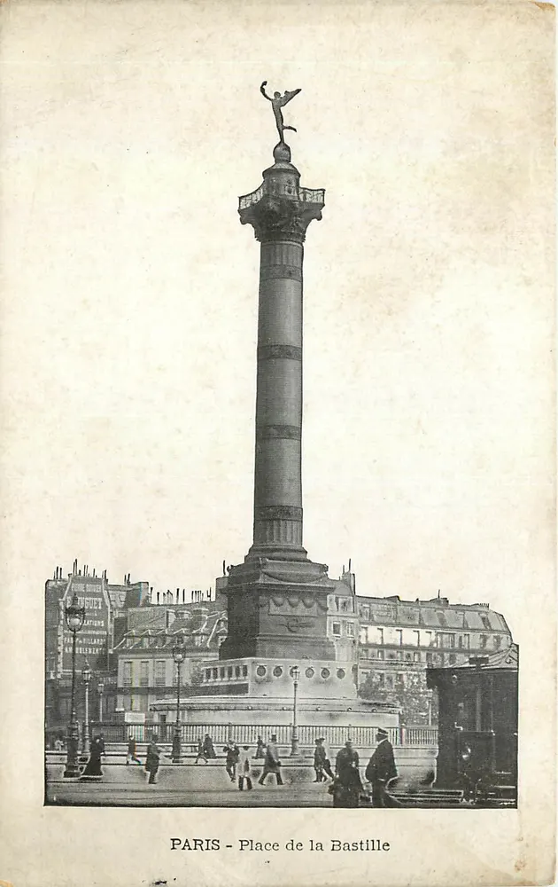 Paris - Praça da Bastilha — coluna da Bastilha com estátua de anjo — editor não visível - Frente