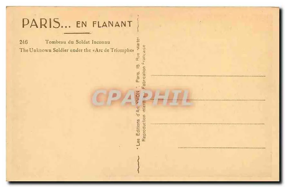 Tombeau du Soldat Inconnu — Arc de Triomphe — Les Éditions d'Art WYON - Verso