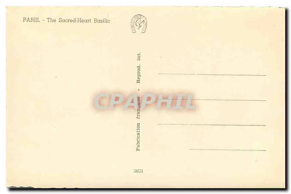 Paris - Basilique du Sacré-Cœur — front view — publisher Gamp, series number 3031 - Back