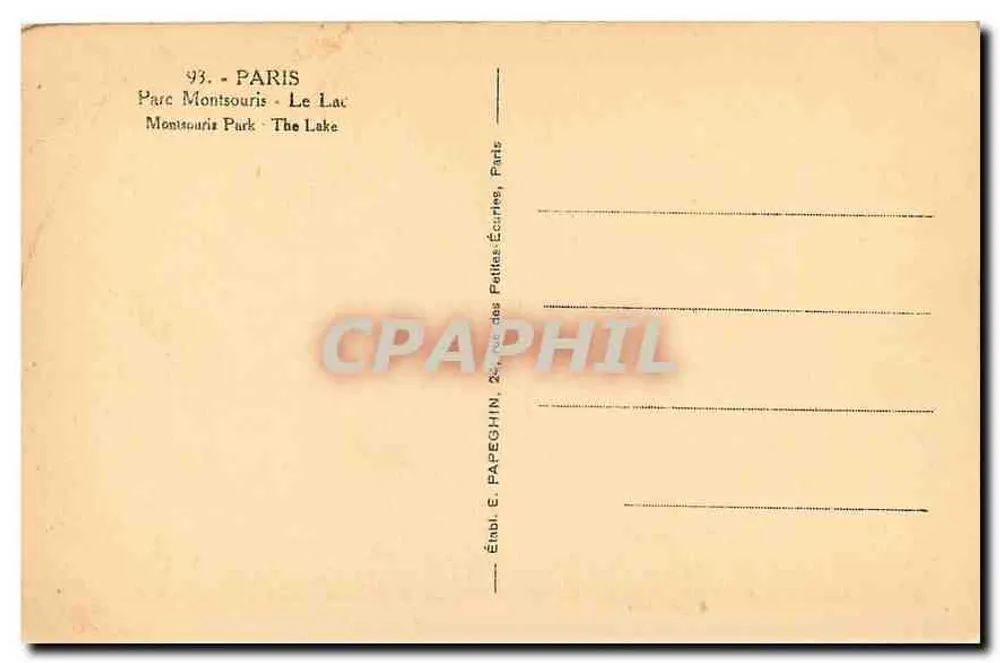 Parque Montsouris - O Lago — Editor E. Papeghin, Paris - Verso