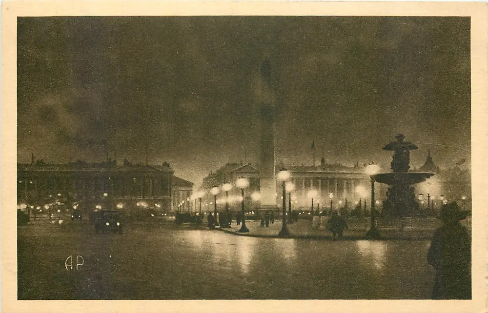 Place de la Concorde — nuit — E. PAREGHIN, 24, rue des Pâlais Écuries, Paris - Recto