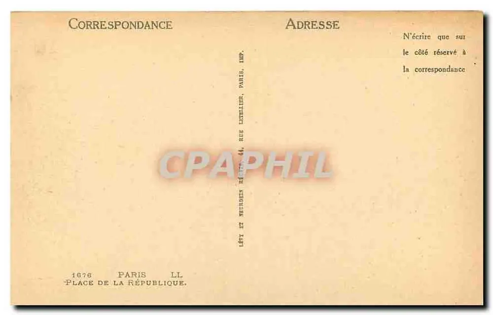 Place de la République — Paris — editor LL, n° 1676 - Verso